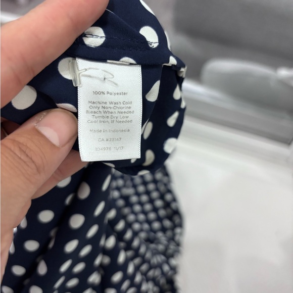 Talbots Navy and White Polka Dot V-Neck Blouse - Picture 8 of 10